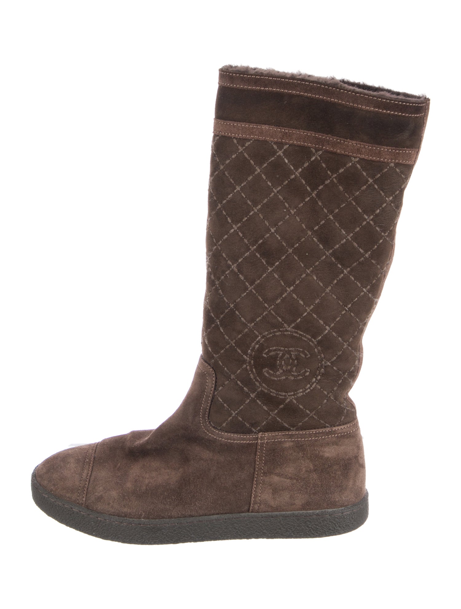 Chanel Interlocking CC Logo Suede Boots